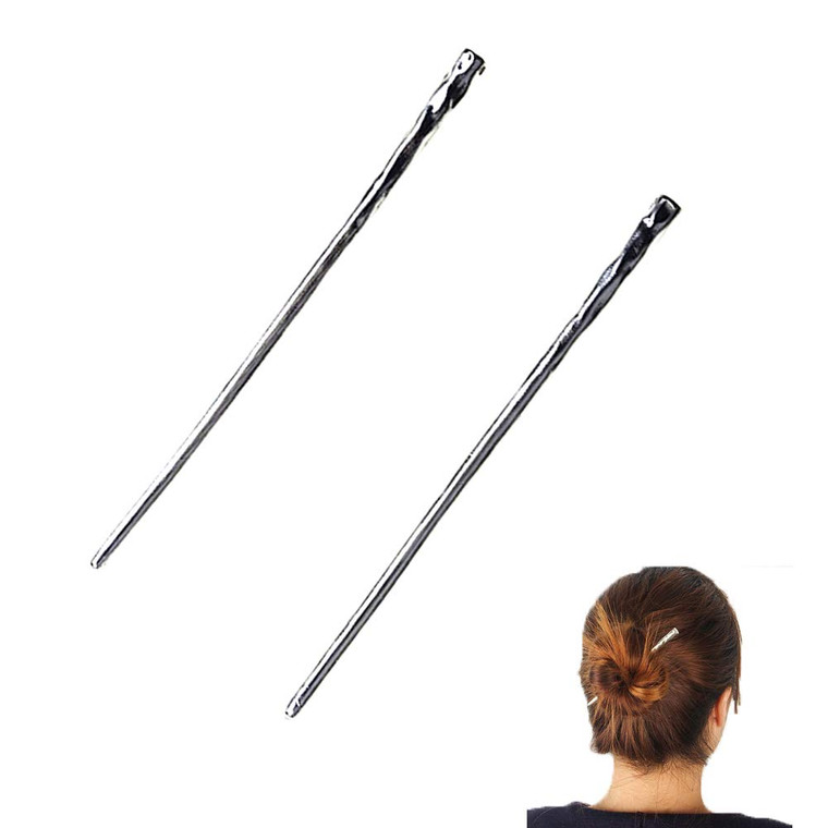 YILE Set of 2 Hair Sticks Chinese Hairpin Metal Hair Accessories Classic Hair Accessories for Women Lady Girls (Silver)