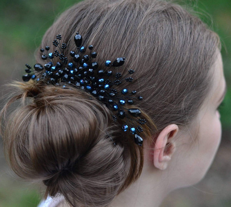 Kercisbeauty Wedding Bridal Hair Accessories Black Crystal Hair Comb Headband Hair Vine Party Prom Women Headpiece
