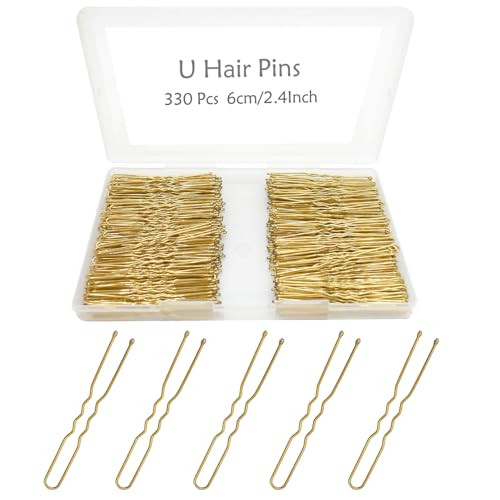 330 Count U Shaped Hair Pins Blonde, YINGFENG 2.4inch Gold Bun Pins Bun Hair Pins for Women Girls with Storage Box, Hair Accessories for All Hair Typ