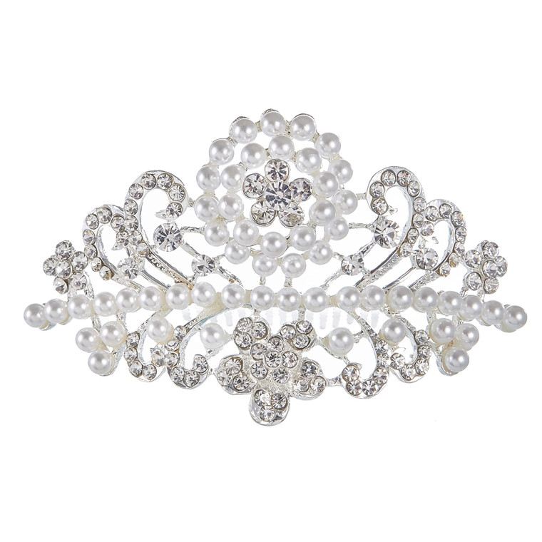 ROFIFY Pearls Crown Comb Tiara Audrey Hepburn Holly Golightly Hair Piece Costume Style Crystal Silver Plated Inspired by Breakfast at T's