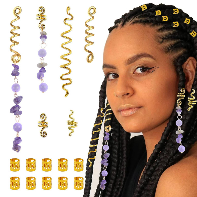 28 Pieces Dreadlock Hair Accessories Celtic Loc Jewelry Hair Cuffs for Braids, 8 Alloy Spiral Coil Hair Clips 20 Rings Cuffs Jewel Decorations