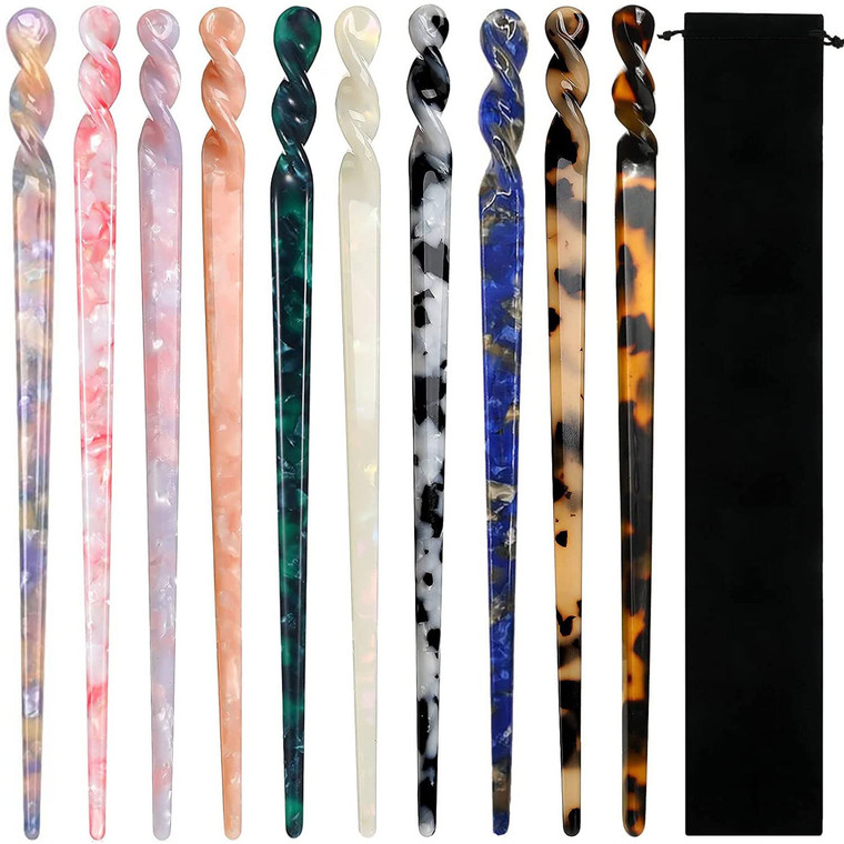 10 Pieces Acetate Hair Sticks Leopard Print Hair Pins, Tortoise Shell Hairpin Vintage Hair Chopsticks Retro Hairpins Disk, Hair Accessories for Women