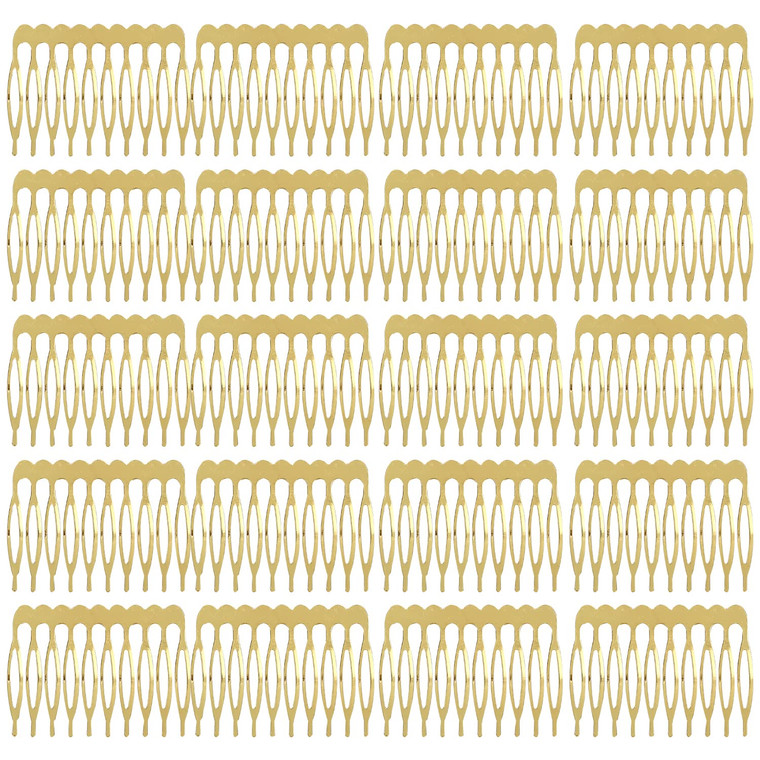 Lawie 20 Pack Bulk 10 Teeth Gold Metal Side Hair Combs Plain Blank Crafting DIY Wire Slide Combs Wedding Bridal Veil Combs Decorative Crowns Headpiec