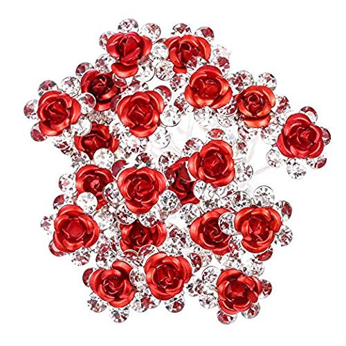 WOIWO 20 PCS Crystal Hair Pins Rose U-sharped Design Metal Hair Pins Fit for Women and Girls Hair Jewelry Accessories, Red