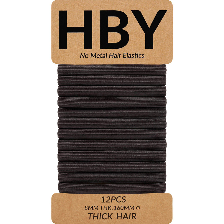 HBY Women's Hair Ties for Thick or Curly Hair. No Slip Seamless Ponytail Holders Sports Thick Hair Ties, Expresso, 8MM, 12 Pcs