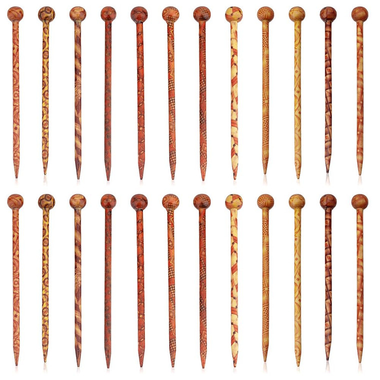 PH PandaHall 24pcs Vintage Wood Hair Pin 12 Styles Retro Hair Sticks 5" Printed Wood Hairpin Chopsticks Long Hair Fork for Hair Bun Holders Bun Cover