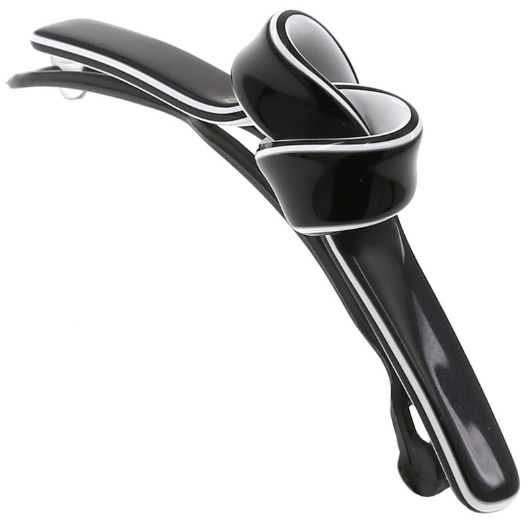 Camila Paris CP3358 French Hair Barrette Clip for Girls, Handmade, Black/White, Metal-Free Closure Strong Hold Grip Hair Clips for Women, No Slip Dur