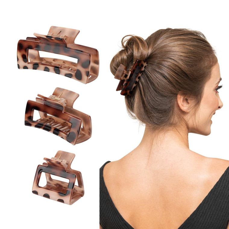 Shinowa Hair Claw Clips, 3 Pieces Leopard Print Claw Clip, Strong Hold Hair Jaw Clips for Thick Hair, Hair Accessories for Women Girls, Coffee Leopar