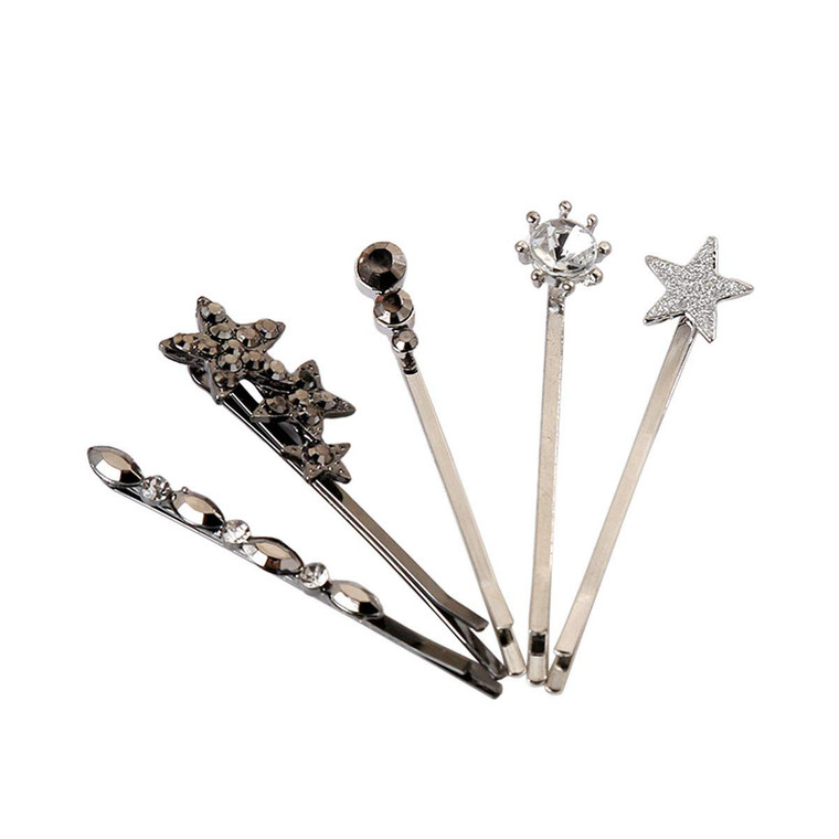 5Pcs Silver Vintage Rhinestone Barrettes Bobby Pins - Fashion Side Clip Hairpin Hair Clip Hair Accessories for Women
