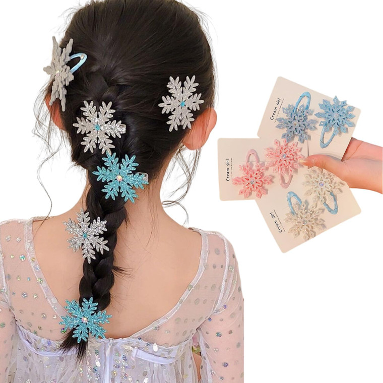 6PCS Snowflake Hair Clips Blue White Pink Christmas Hair Accessories for Women Girls Festive Snowflake Hairpins Xmas Hair Clips Holiday Hair Accessor