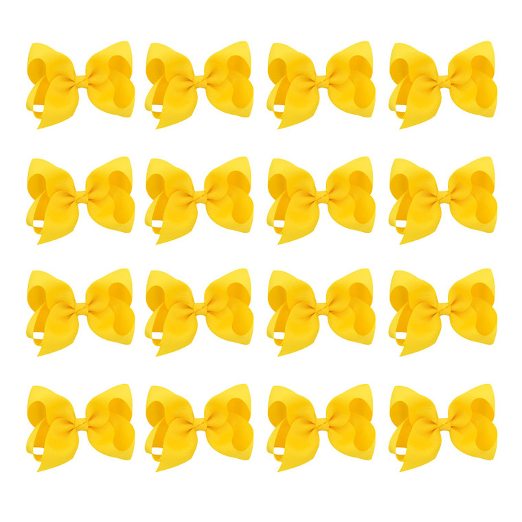 DEEKA 16 PCS 4" Hand-made Hair Bow Grosgrain Ribbon Solid Color Hair Bow Alligator Clips Hair Accessories for Little Teen Toddler Girls -Yellow