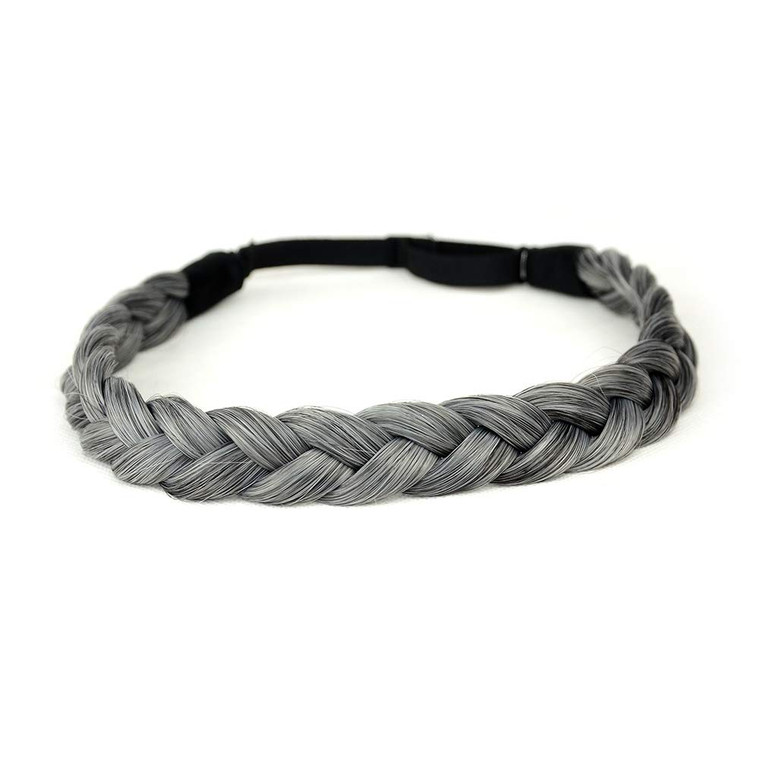 BOBIYA 3 Strands Synthetic Hair Braided Headband Classic Chunky Wide Plaited Braids Elastic Stretch Hairpiece for Women Girl (Dark Gray)