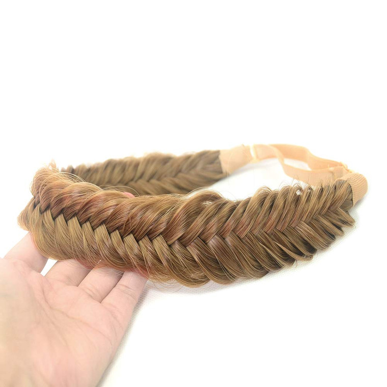 DIGUAN Wide Fishtail 2 Strands Synthetic Hair Braided Headband Classic Chunky Plaited Braids Elastic Stretch Hairpiece Women Girl Beauty accessory,59