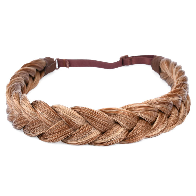 DIGUAN 2 Strands Synthetic Hair Braided Headband Classic Chunky Plaited Braids Elastic Stretch Hairpiece Women Girl Beauty accessory, 54g (Strawberry
