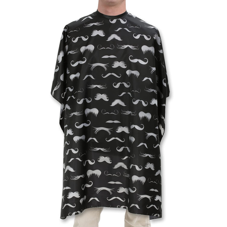 Hair Cutting Cape For Professional Barbers, Salons, and At Home Stylists Black with Gray Mustache With Adjustable Neck Hair Stylist and Barber Access