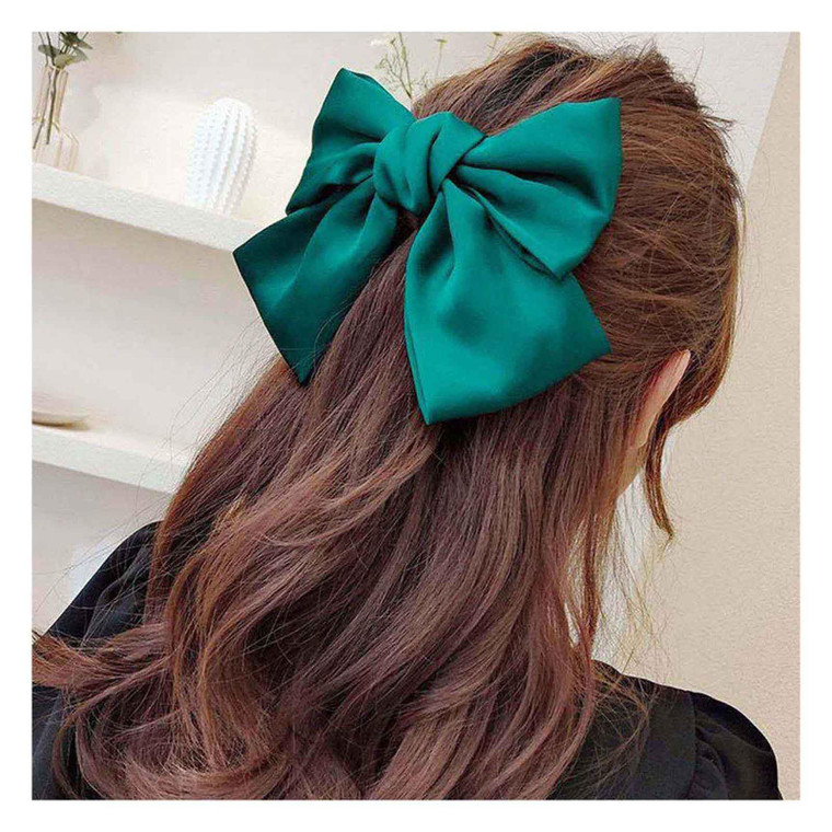 W WEILIRIAN Satin Hair Bows Bow Hair Clips Ribbon Hair Barrettes Clip Large Solid Color Bowknot Hairpin French Hair Barrette Scrunchies Ponytail Hair