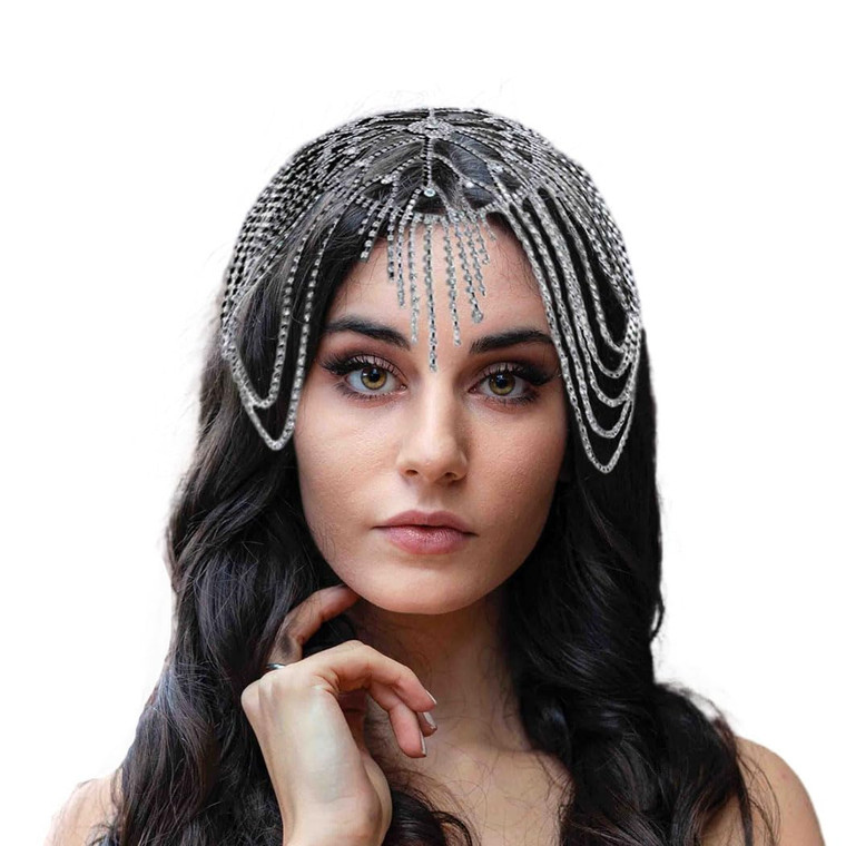 Fdesigner Rhinestone Headpieces Cap Vintage Crystal Head Chain Wedding Flapper Hair Jewelry Great Gatsby Cleopatra Women Hair Accessoris for Party Pr