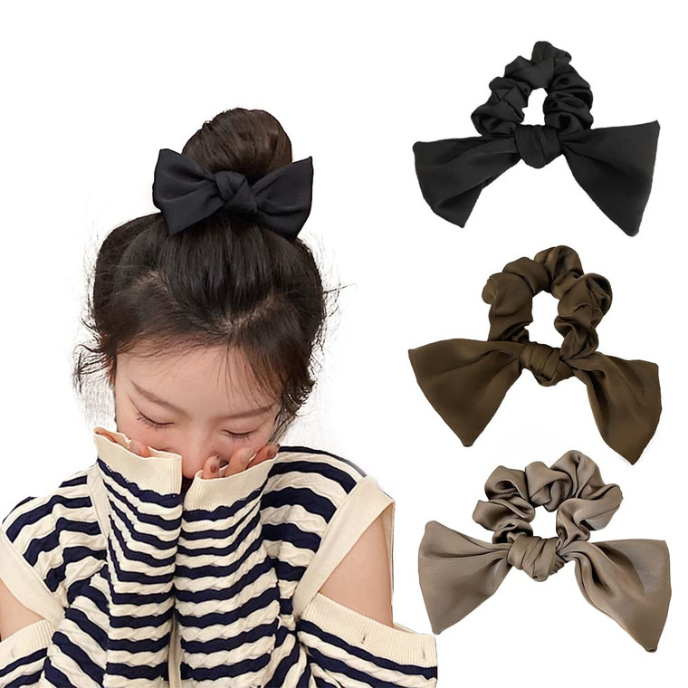 Bowknot Hair Scrunchies Silk Hair Bows for Women Girls Bows Hair Elastics for Teen Girls Elegant Ponytail Holders for Thick Thin Hair Accessories 3 P