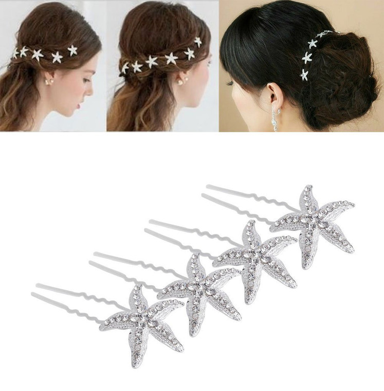 yueton Pack of 10 Bride Crystal Rhinestone Starfish Hair Pin Hair Jewelry Hair Accessories Women Headwear Headdress for Beach Themed Wedding,Party, D