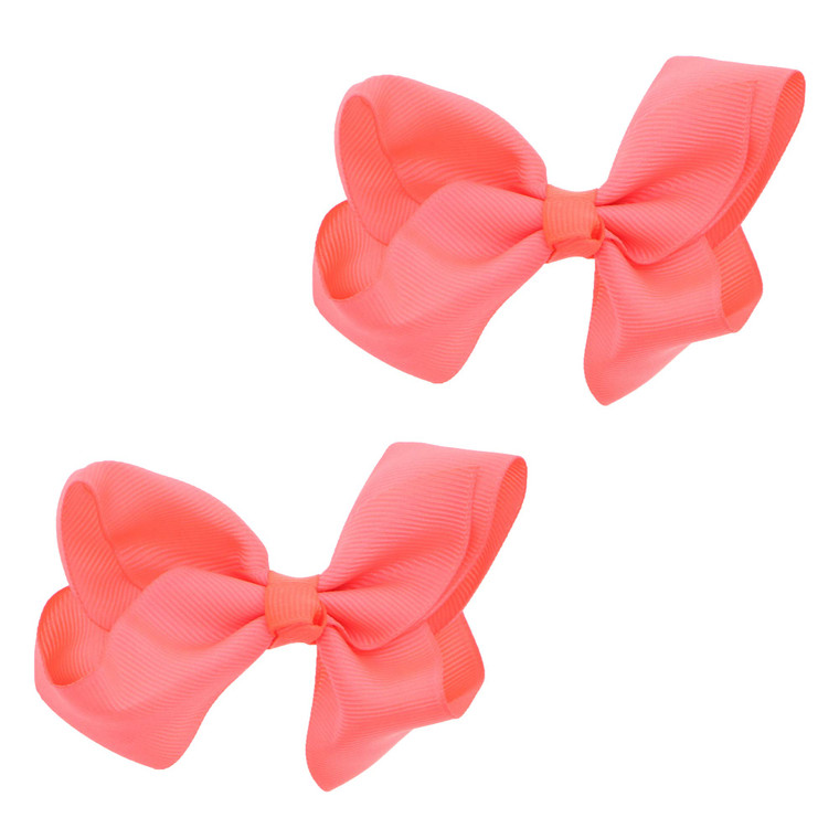 3 Inch Grosgrain Bow for Little Girls- Set of 2 (Neon Orange)