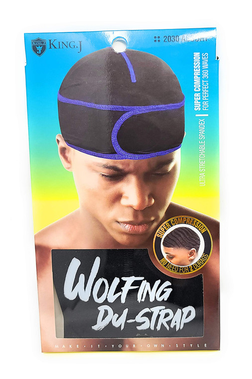 King J Wolfing Du-Strap #2030 No Strings-Snaps Stringless durag compressing cap (Black/Black)