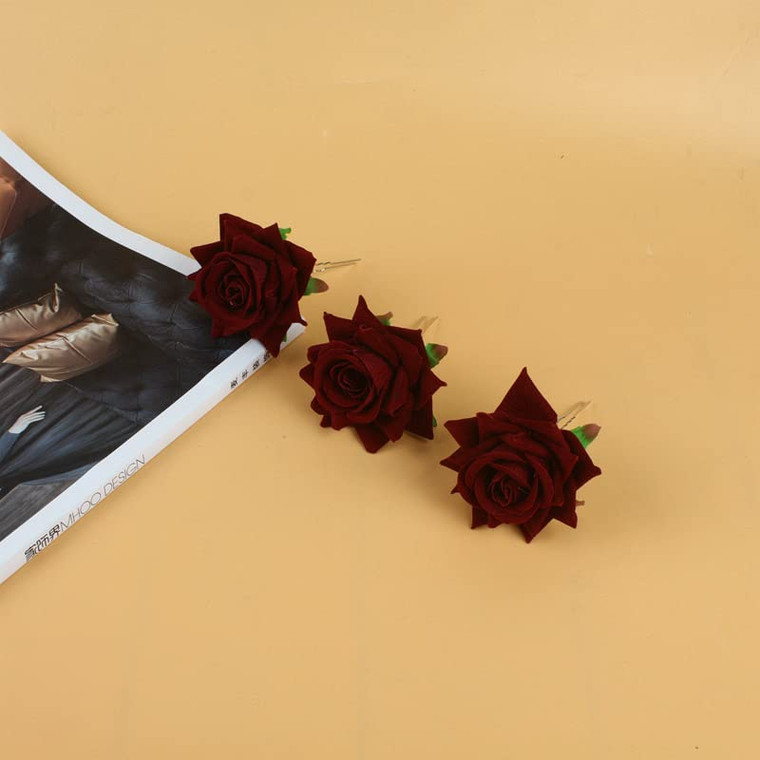Rose Hair Clip Flowers Bobby Pins for Women Rose Flower Hairpin Hair Clips for Women Girls Burgundy Hair Accessories for Wedding Rose Clips for Bride
