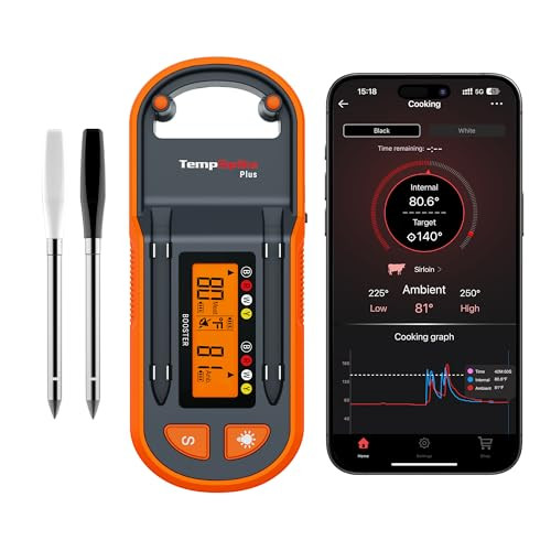 ThermoPro TempSpike Plus 600ft Wireless Meat Thermometer with 2 Color-Coded Probes, Bluetooth Meat Thermometer Wireless with LCD-Enhanced Booster for