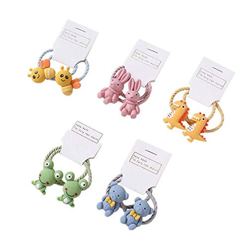 KDDOM 10 Pcs Cute Cartoon Animal Elastic Hair Ties Rope Accessories for Girls,Bee,Bear,Rabbit,Frog,Dinosaur(Colorful)