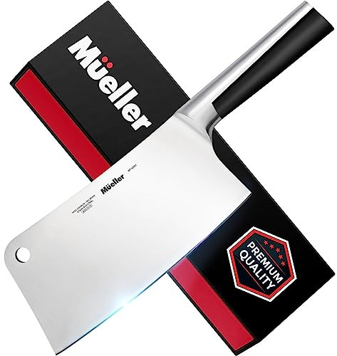 Mueller 7-inch Butcher Knife Meat Cleaver, Heavy Duty Bone Chopper, Durable, Precision-Crafted, Well-Balanced Pro Grade High Carbon Stainless Steel B