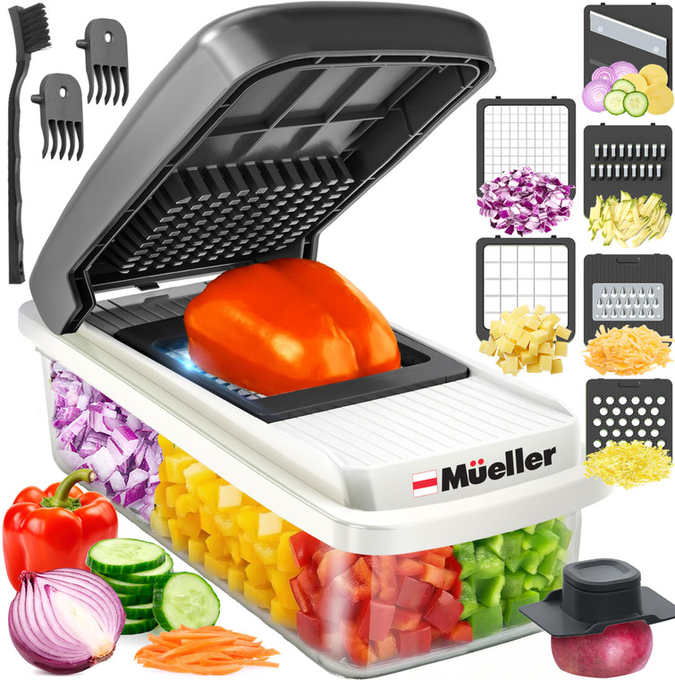 Mueller Vegetable Chopper Mandoline Slicer, Food Veggie Chopper, Cheese Grater, Onion Vegetable Cutter with Container, Dicer, Kitchen Gadgets & Essen