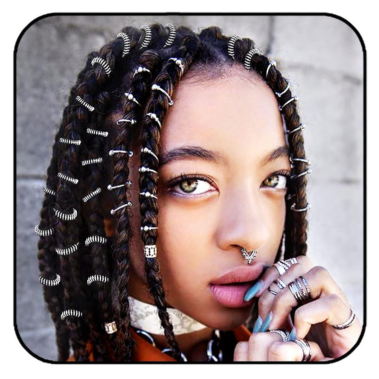Formery Cornrows Braided Accessories Silver Metal Loc Hair Beads Jewelry African Deadlock Cuff Ring Jewels for Black Women (Pack of 40)