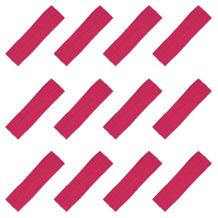 Kenz Laurenz Soft and Stretchy Elastic Cotton Headbands, Pack of 12, Hot Pink