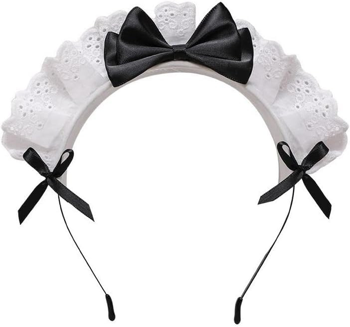 Galyacht Black Women Girls Lolita Headband Lace Bow Hair Band Maid Anime Cosplay Headwear Ribbon Bowknot Cute Hair Band Party Hair Accessories Women'