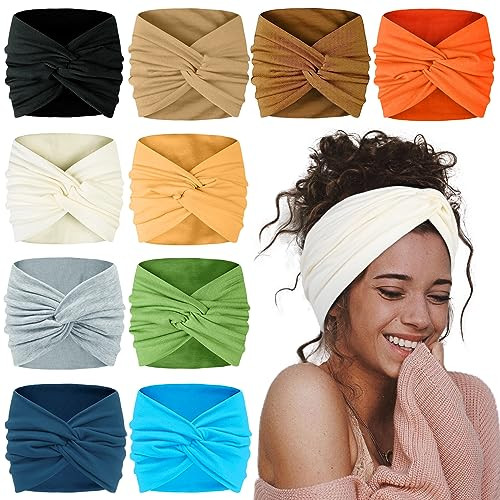 AKTVSHOW 7'' Wide Headbands for Women, 10 Pack Large Turban Headband Fashion Non Slip Hairbands Thick Head Wraps Yoga Hairwraps Workout Hair Accessor