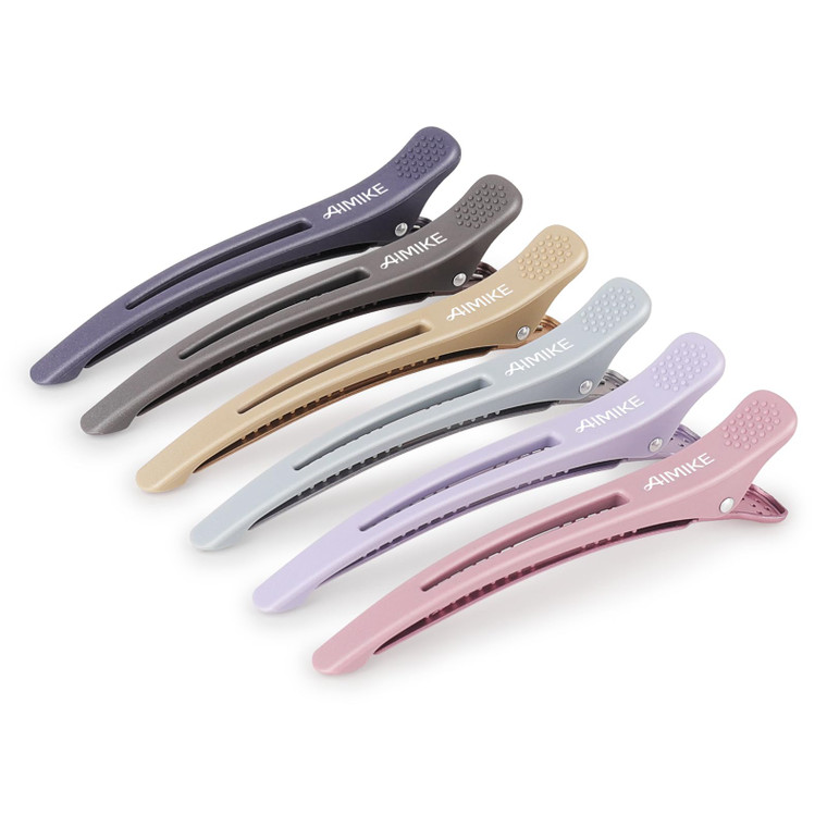 AIMIKE 6pcs Professional Hair Clips for Styling Sectioning, Anti-Slip No-Trace Duck Billed Hair Clips with Silicone Band, Salon and Home Hair Cutting