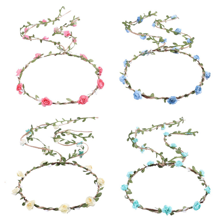 Whaline 4 Pcs Flower Crown Floral Wreath Headband Floral Garland Headbands Bohemian Style Headdress for Wedding Bride Bridal Headwear Party Festivals