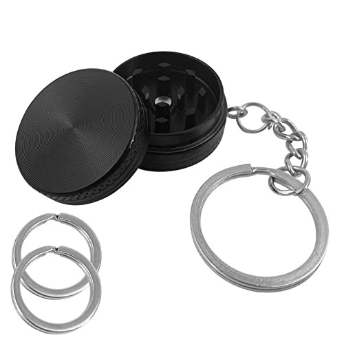 yacool Mini Metal Spice Grinder 1.18 inch Black, with 25mm Diameter Metal Key Chain Rings*2, Cute Key Chain for Men and Women