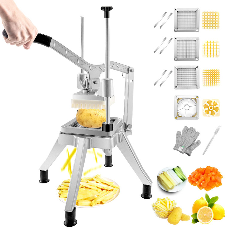 VEVOR Commercial Vegetable Chopper w/ 4 Replacement Blades, Stainless Steel French Fry Cutter Potato Dicer & Fruit Slicer for Restaurants & Home Kitc