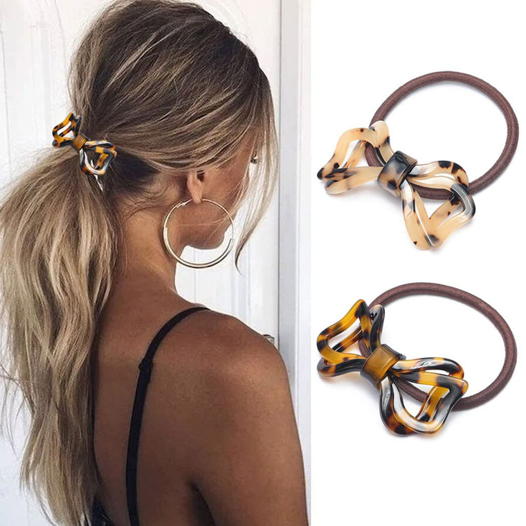 Brinie Tortoise Shell Hair Ties Bowknot Hair Scrunchies Elastic Hair Bands Styling Stretchy Ponytail Holders Hair Accessories for Women and Girls (Pa