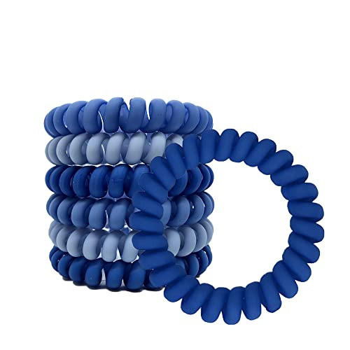 ZHOUMEIWENSP 6 Pcs Spiral Hair Ties, Blue Matte Hair Ties Plastic Phone Cord Hair Bands Ponytail Holder Coil Hair Ties for Any Kinds of Hair, Hair St