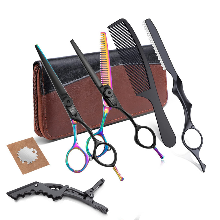 DRAGON RIOT Hair Cutting Scissors Shears Set Rainbow Professional Hairdressing Scissors Kit for Men Women Pets Home Salon Barber Cutting Kit