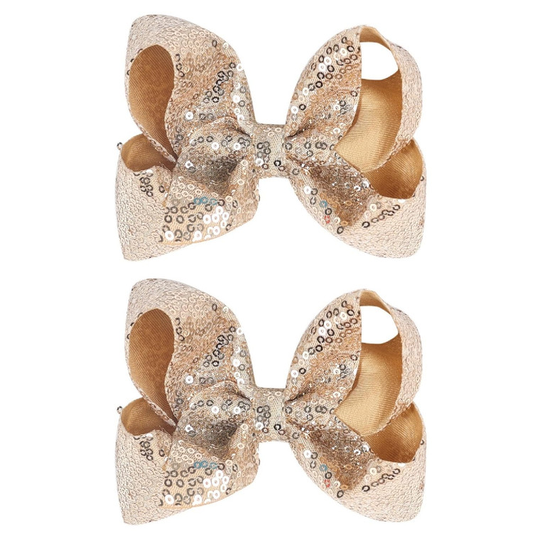 2 PCS Enchanting 5-Inch Fairy Fashion Bow Hairpin: Multicolor Option Sequins Hair Clip for Kids and Teenage Girls (Gold)