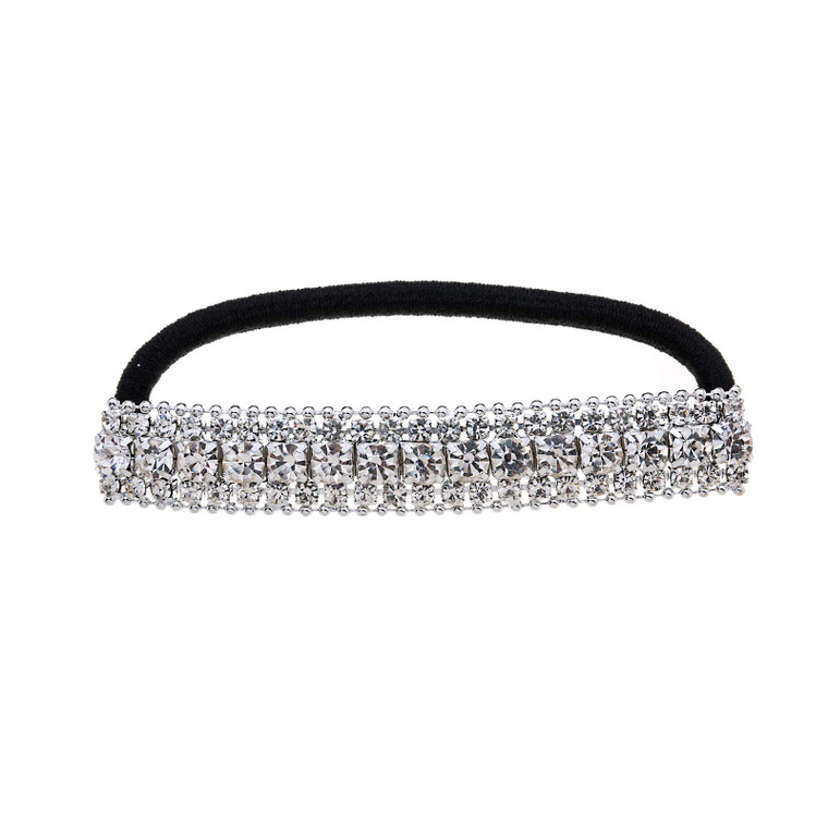 Ruihfas Ponytail Holder Stretchy Elastic Hair Tie Sparkling Crystal Rhinestone Hair Band Headband Hair Accessories for Women, 1Pcs (Silver Tone White
