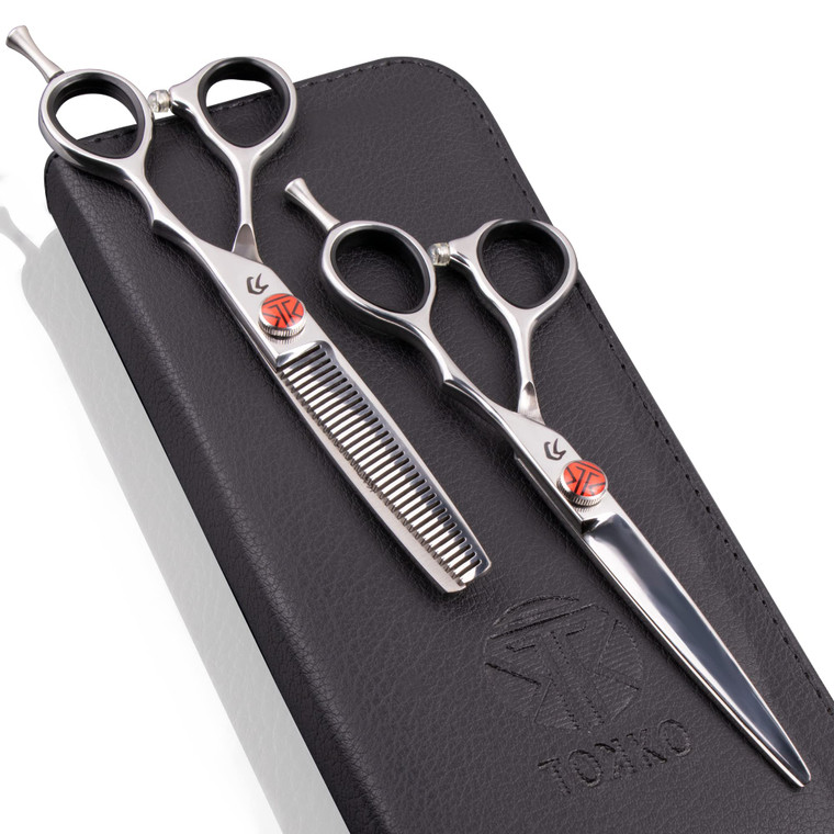 Katana Classic Professional 6.5" Shear Set by Tokko Shears, Premium 440C Japanese Steel Regular and Thinning Scissors for Barbers and Salon Professio