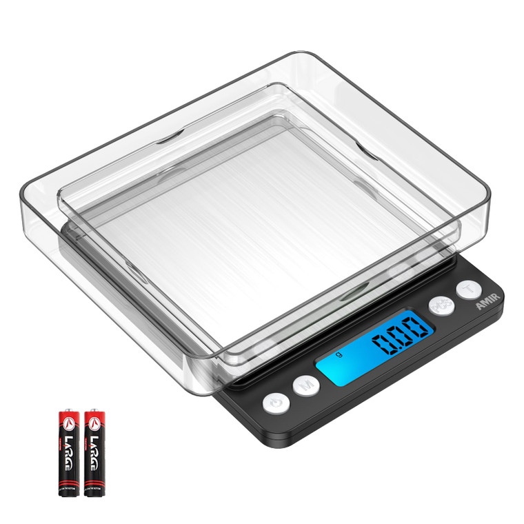 AMIR Digital Kitchen Scale, 500g/0.01g Mini Pocket Jewelry Scale, Cooking Food Scale with Backlit LCD Display, 2 Trays, 6 Units, Auto Off, Tare, PCS