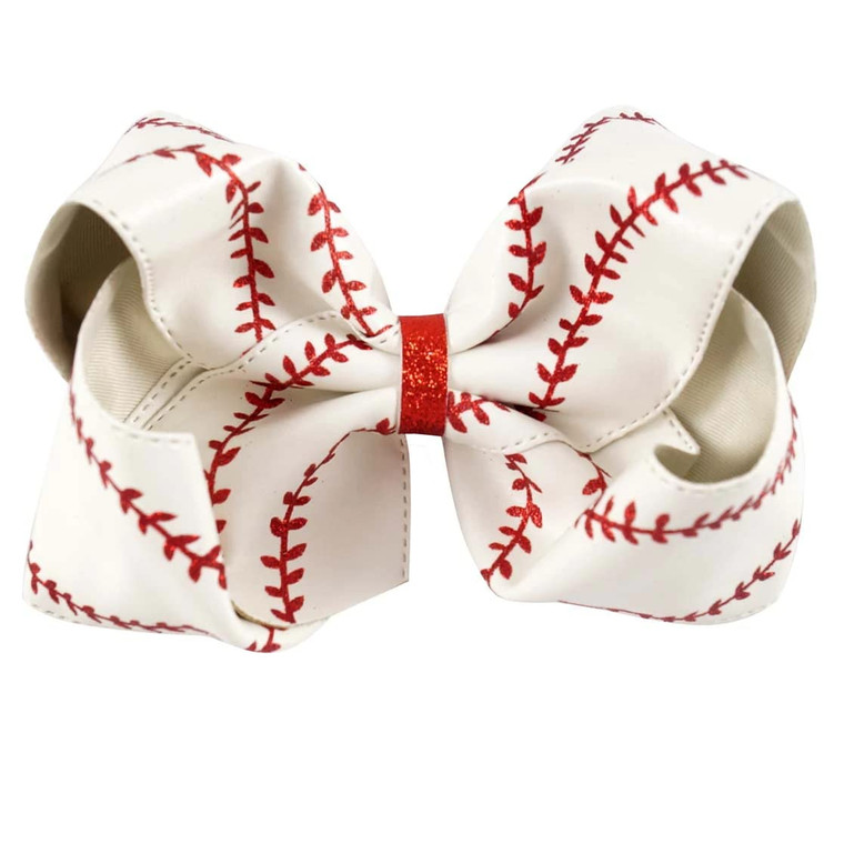 Jumbo Baseball Cheer Bow Clips 7.5" Big Glitter Leather Softball Hair Barrettes Game Day Girls Cheerleader Sports Player Fans Gift Large Ponytail Hol