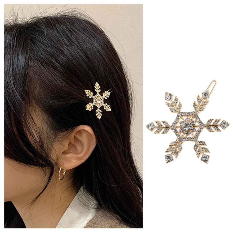 Iaceble Boho Snowflake Hair Clip Barrette Gold Crystal Hairpin Head Clips Weddings Bridal Hair Barrette Christmas Snow Cz Hair Pins Accessories for W