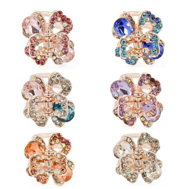 Yeshan Rhinestone and Crystal Metal Jaw Claw Hair Clip,Small Butterfly Design Barrettes for Women,pack of 6.