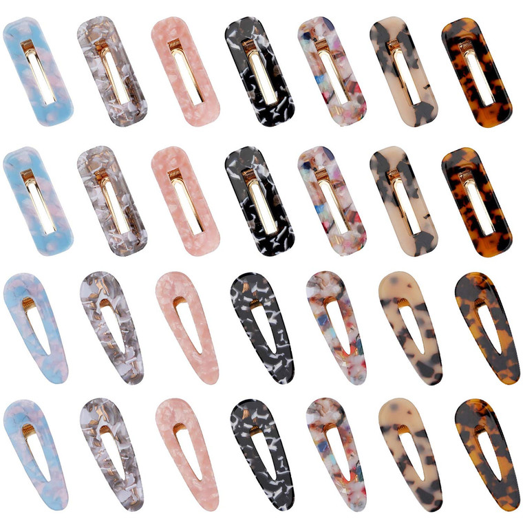 Hedume 28 Pack Acrylic Resin Hair Barrettes, Fashion Geometric Hair Clips for Women Girls Ladies