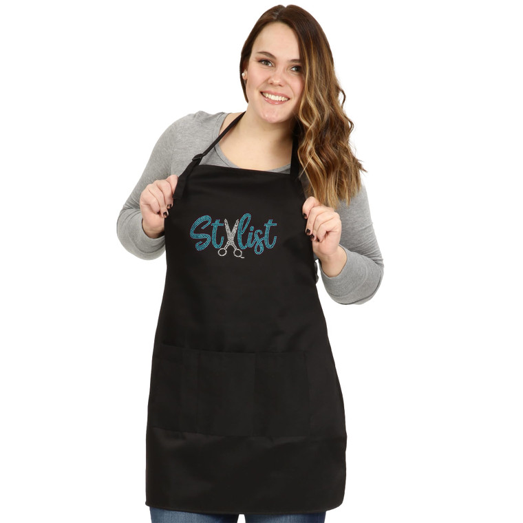 Plum Hill Rhinestone Hair Stylist Apron for Women - Cute Salon Apron for Hairstylist, Hairdresser, Barber, Cosmetologist, Beautician - Waterproof Hai